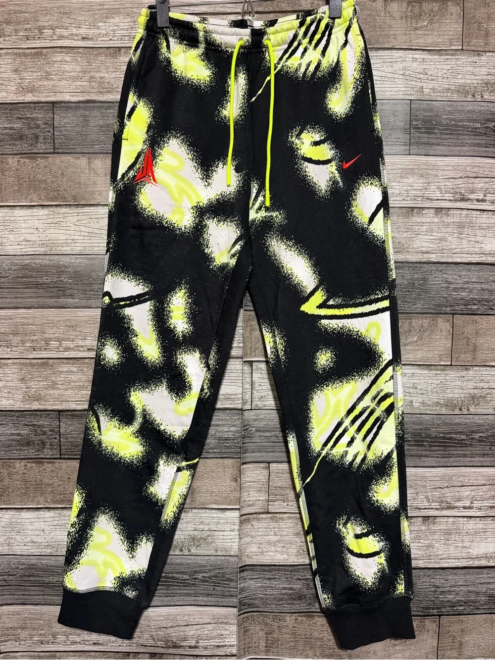 Nike Ja Morant Fleece Joggers Sweatpants Men’s S Black Neon (Inseam 29)